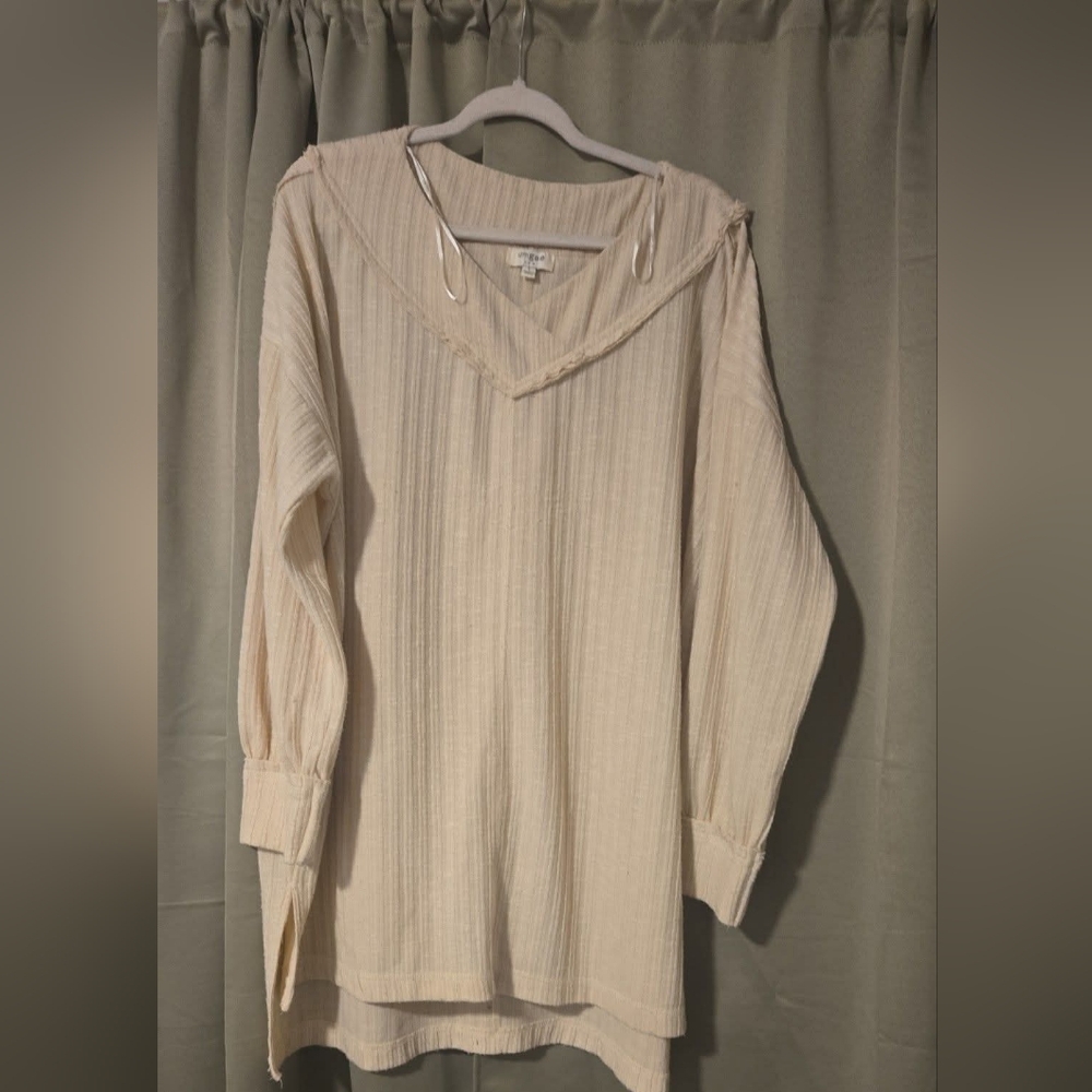 Umgee Cream Ribbed Long Sleeve Top Umgee Size L